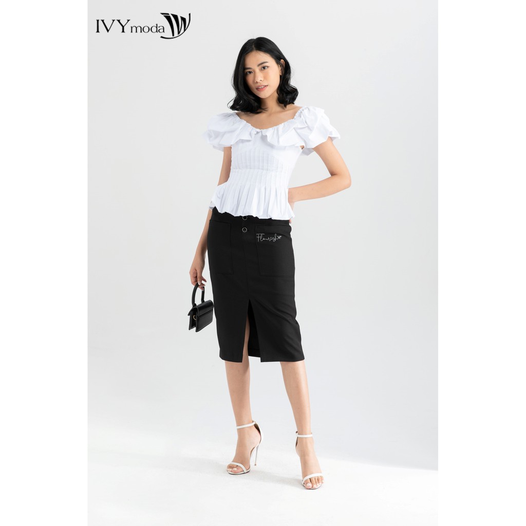 Chân váy midi xẻ trước thiết kế IVY moda MS 31B8584
