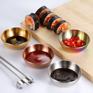 Đĩa thép không gỉ dáng tròn đựng nước chấm kiểu Nhật Bản sáng tạo sang trọng