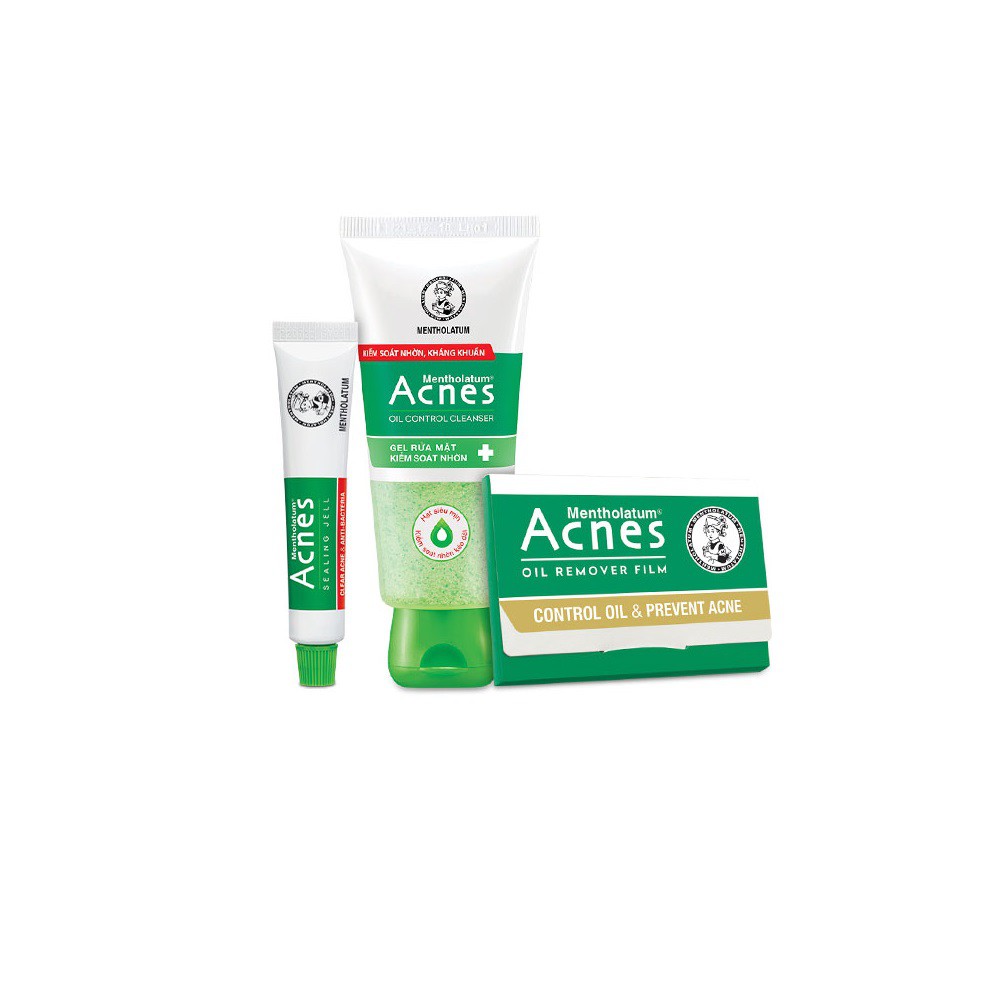 Bộ sản phẩm Acnes kiểm soát dầu dành cho da dầu/da hỗn hợp+Tặng miếng dán mụn&Gel mờ thâm Acnes+3 Gói chống nắng Sunplay