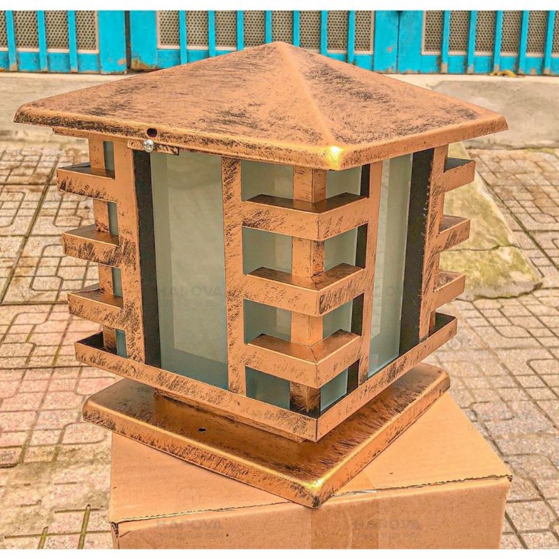 Đèn trụ cổng cây dừa Cỡ vuông mái trơn 300mm và 250mm  HAPOVA TC 7006 + Tặng kèm bóng led