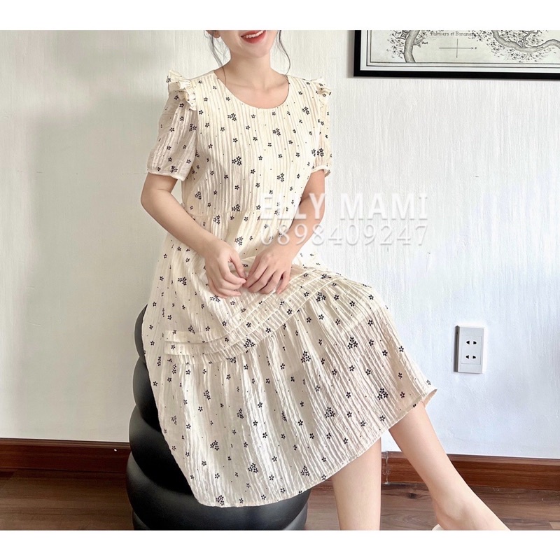 váy bầu diện hè cực xinh, đầm bầu hoại tiết vintage nhã nhặn xinh đẹp mặc phù hợp mọi trường hợp