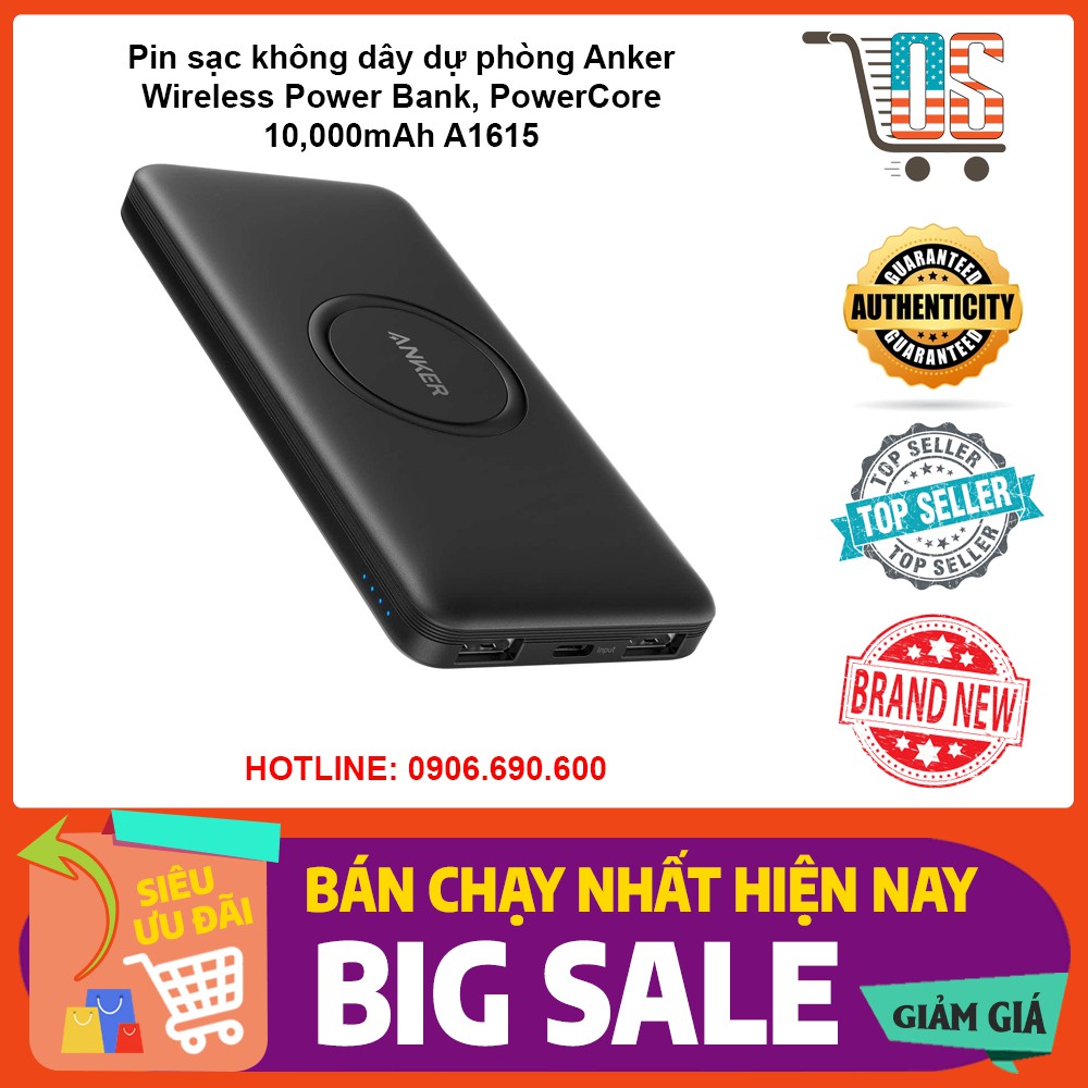 Pin sạc không dây dự phòng Anker Wireless Power Bank, PowerCore 10,000mAh A1615 chính hãng