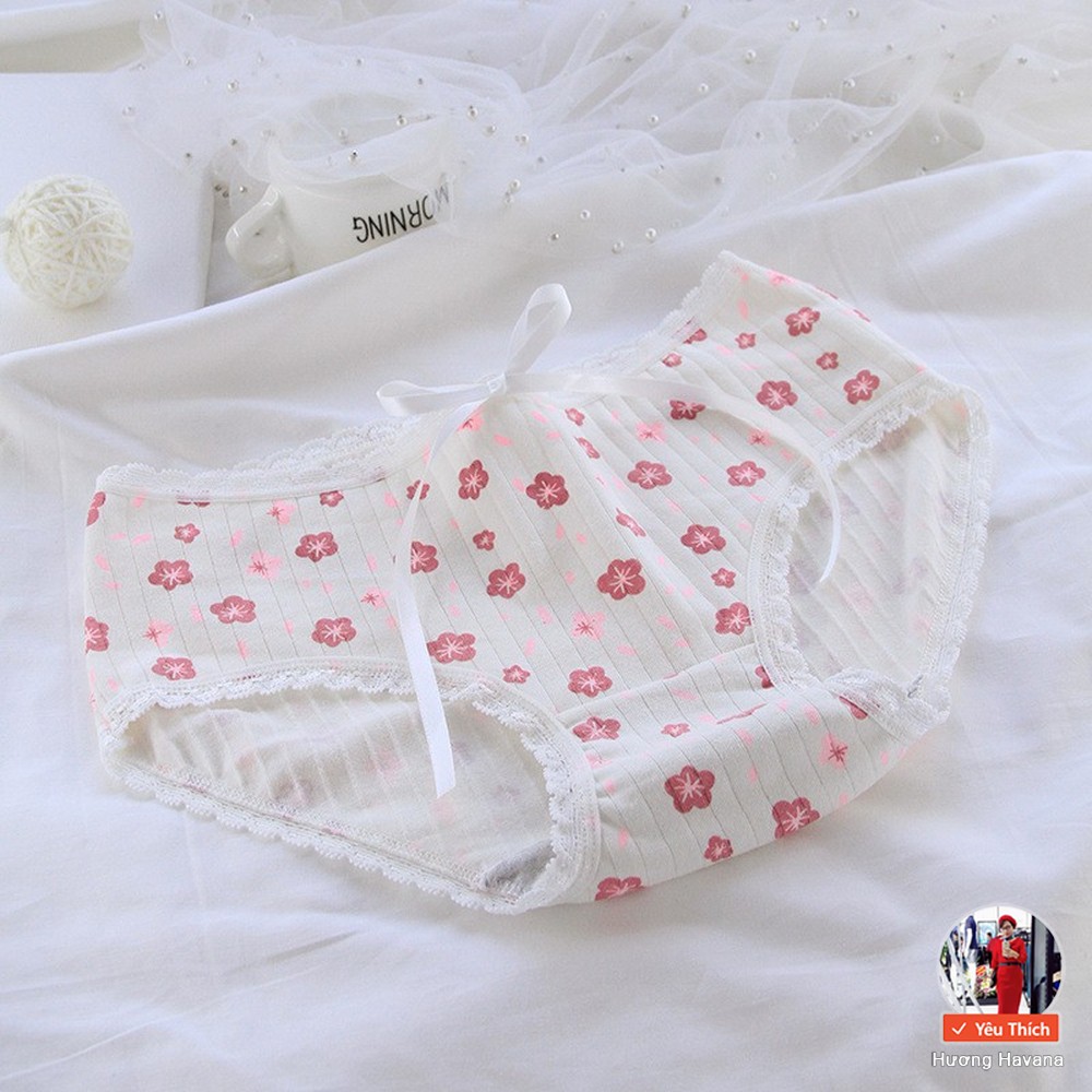 [Mã WASTDEP giảm 5K đơn bất kì] Quần lót cotton đính nơ viền ren hoa anh đào 35-65kg mã FLQ31 | BigBuy360 - bigbuy360.vn