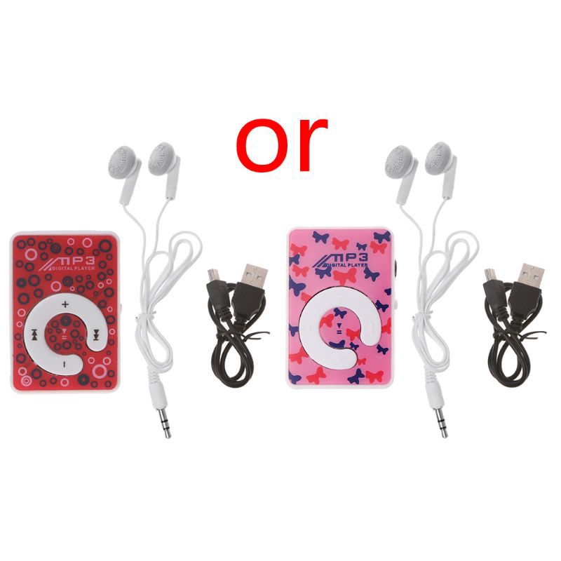 ❀CRE Mini Clip Dot Circle Pattern Music MP3 Player Support TF Card + Mini USB Cable Earphone