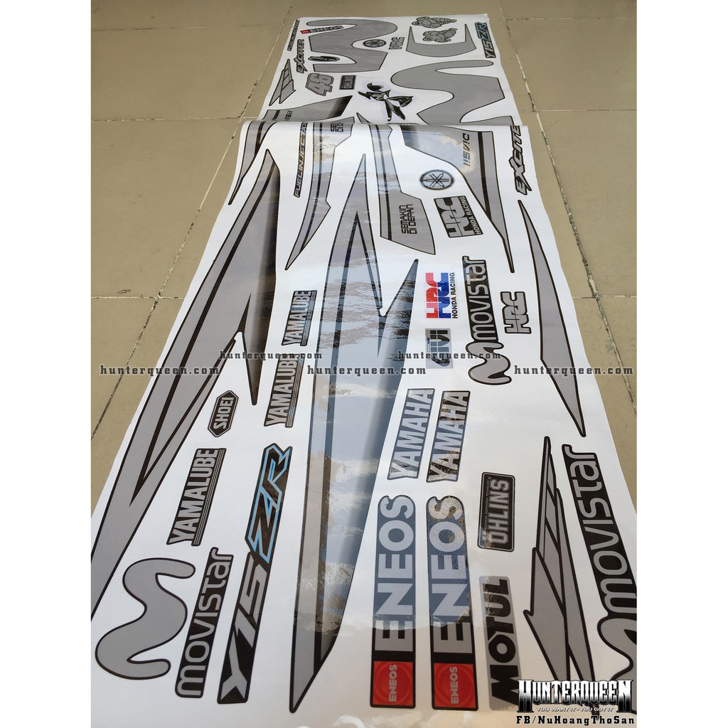 Tem rời Exciter 150, Movistar dán xe đen. Tem bạc