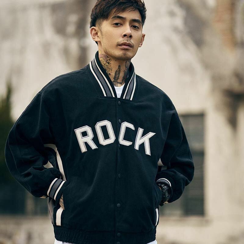 Áo Bomber Jacket Kaki Cúc Bấm Phong Cách HIPHOP STREETWEAR Áo Khoác Bóng Chày Chữ Rock Phù Hợp Giới Trẻ