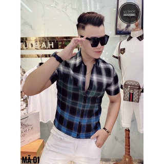 Sơ mi cộc tay lụa cao cấp, sơ mi kẻ, sơ mi lụa bản đẹp không nhăn, xù