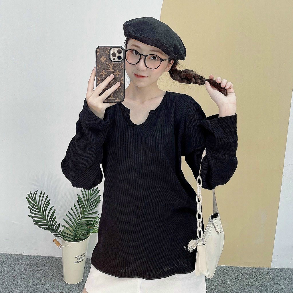 Áo Len Cổ Giọt Lệ Nữ ,Thun dài tay vintage form rộng cá tính Ulzzang | BigBuy360 - bigbuy360.vn