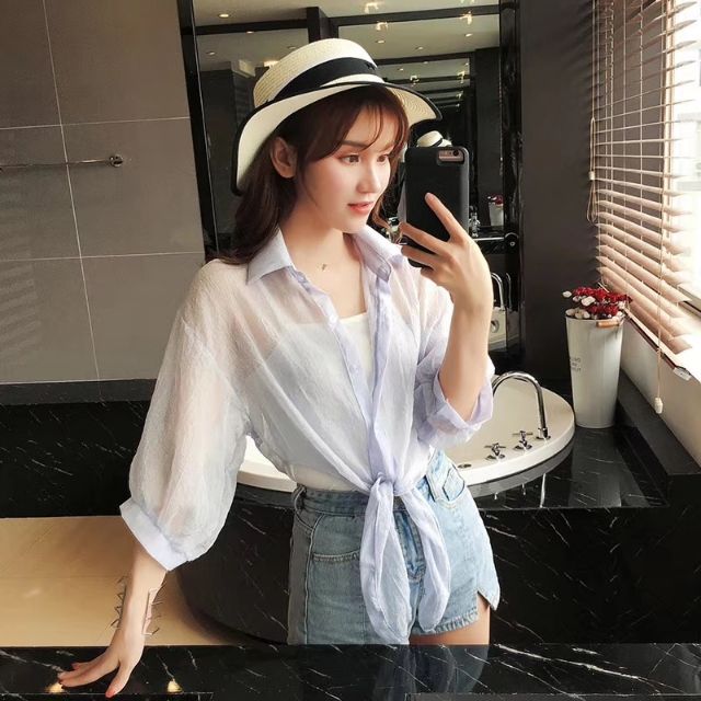 Sơ mi voan buộc dây cute