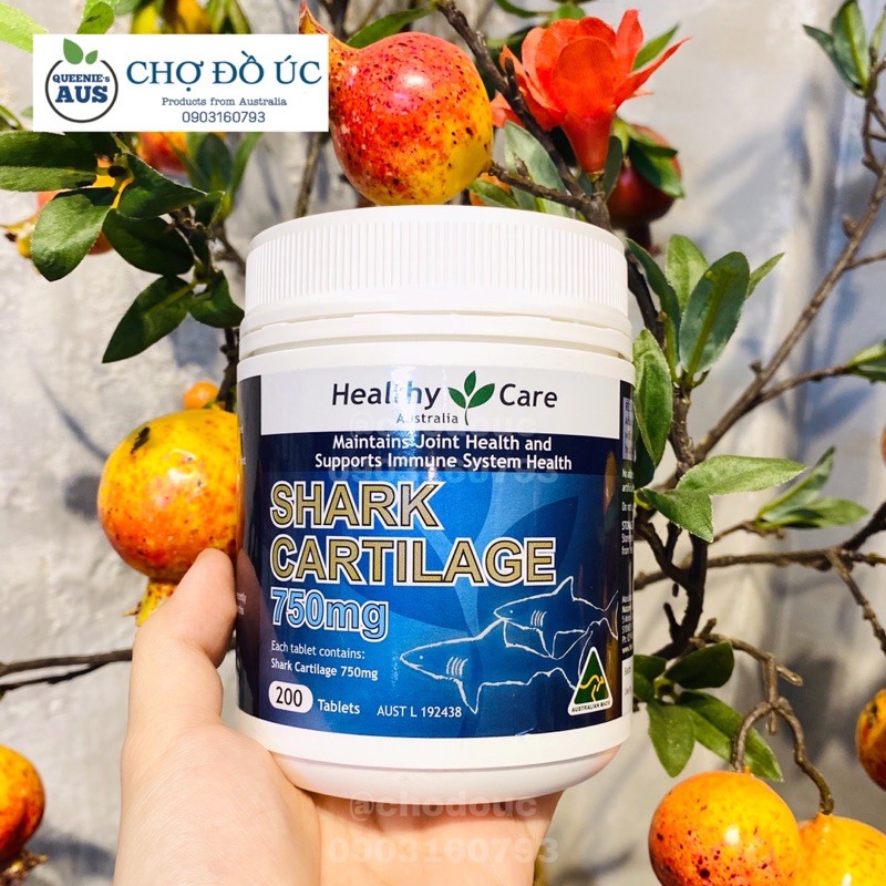 🦈 Sụn vi cá mập HEALTHY CARE Shark Cartilage 750mg 200 viên - nhập Úc 🇦🇺 DATE 2023