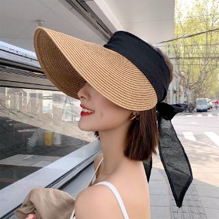 Mũ Cói Rộng Vành Hở Chóp Thắt Nơ Xinh Xắn Thời Trang Đi Biển Phong Cách Hàn Quốc Cho Nữ