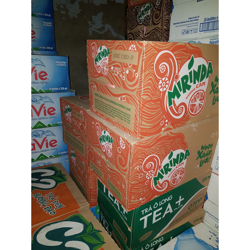 Thùng 24 Chai Nước Ngọt Có Gas Mirinda Vị Cam Soft Drink Chai Nhựa PEP 390ml Date Luôn Mới