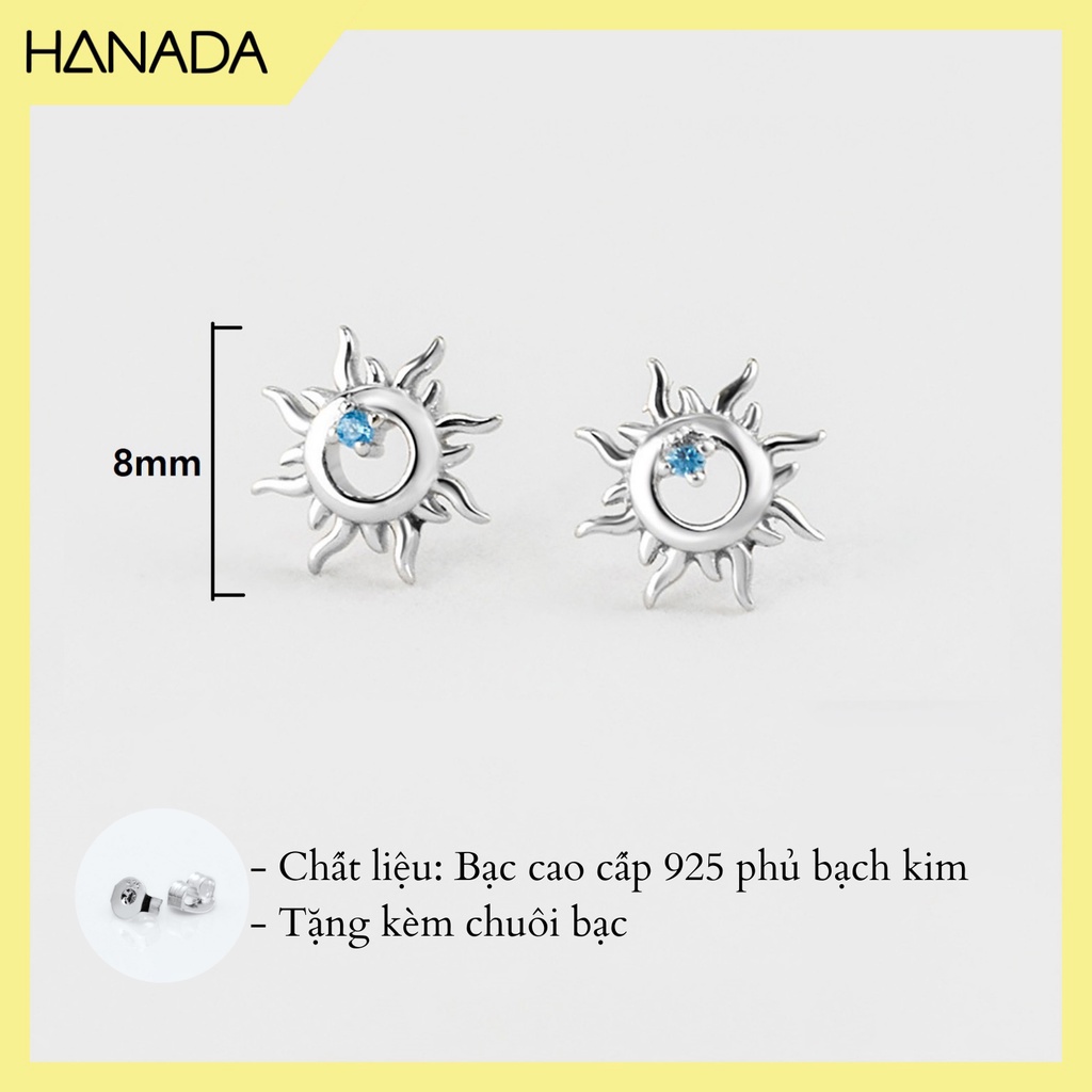 Bông Tai Bạc 925 Hanada E.1.S.140.N12.0326 Mặt Trời Đá