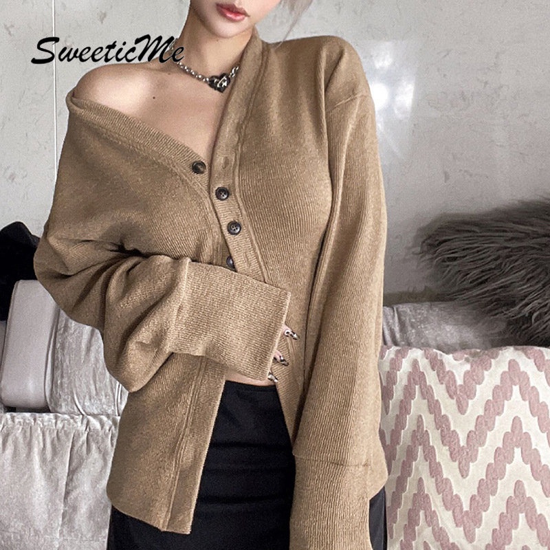 Áo Cardigan Dệt Kim Tay Dài Dáng Ôm Màu Trơn Thời Trang   Quyến Rũ Cho Nữ