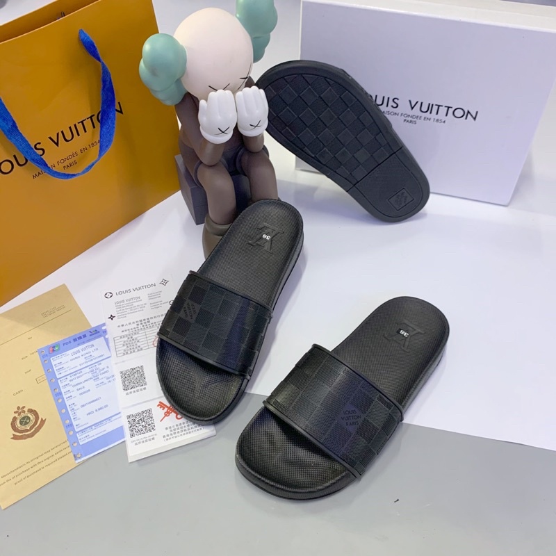 Dép lê Lv hoa chìm ô dập ảnh thật - Dép lê nam quai cao su đẳng cấp DL83