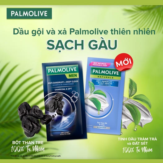 Bộ 12 gói dầu gội Palmolive kèm dầu xả làm sạch gàu từ tinh dầu tràm trà và đất sét 6g