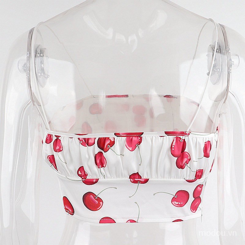 Áo Tank Top Hoạ Tiết Cherry Thiết Kế Trễ Vai Quyến Rũ
