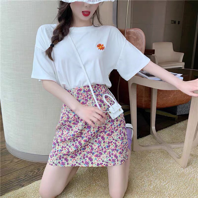 (vnxk) SET ÁO PULL THÊU HOA CÚC TRẮNG MIX CHÂN VÁY HOA NHÍ - SET ÁO VÁY HOA DAISY