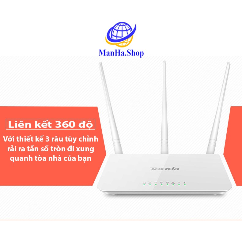 Bộ phát wifi Tenda F3 3 râu xuyên tường cao cấp, bộ phát wifi băng tần chuẩn tốc 300M, MDT105