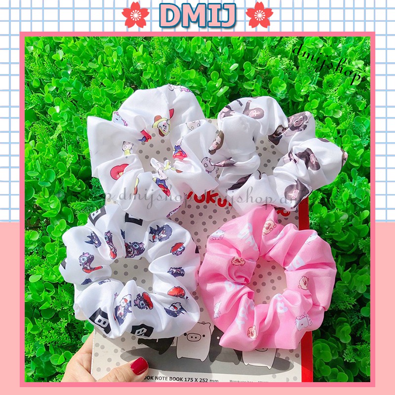 Cột Tóc Vải Scrunchies Họa Tiết BT21, Dây Buộc Tóc Scrunchies Mới