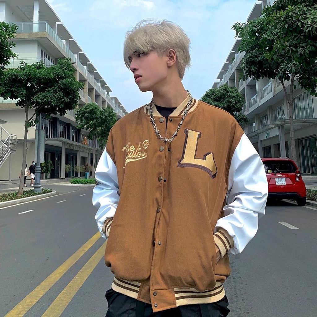 Áo Khoác Bomber Nhung Gân Tăm Thêu L- ANARCHY Jacket Varsity Unisex Form Rộng Ulzzang - La mode