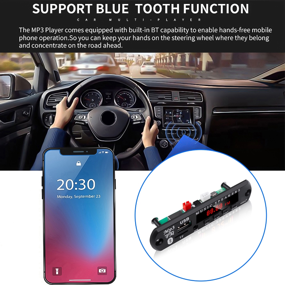 Bộ giải mã âm thanh Bluetooth 5.0 MP3 không dây 12V WMA hỗ trợ cổng USB TF Radio điều khiển từ xa cho xe hơi