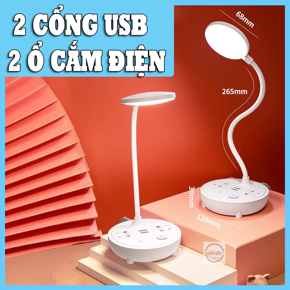 Đèn bàn học, đèn ngủ thông minh kết hợp ổ cắm điện và cổng USB