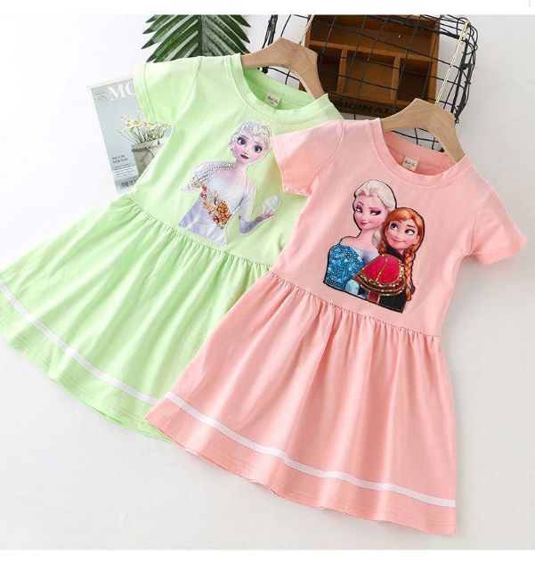 Váy Elsa Cho Bé Gái Chất Cotton  Hàng Quảng Châu Mùa Hè Mẫu Mới 2021 (13-35kg)