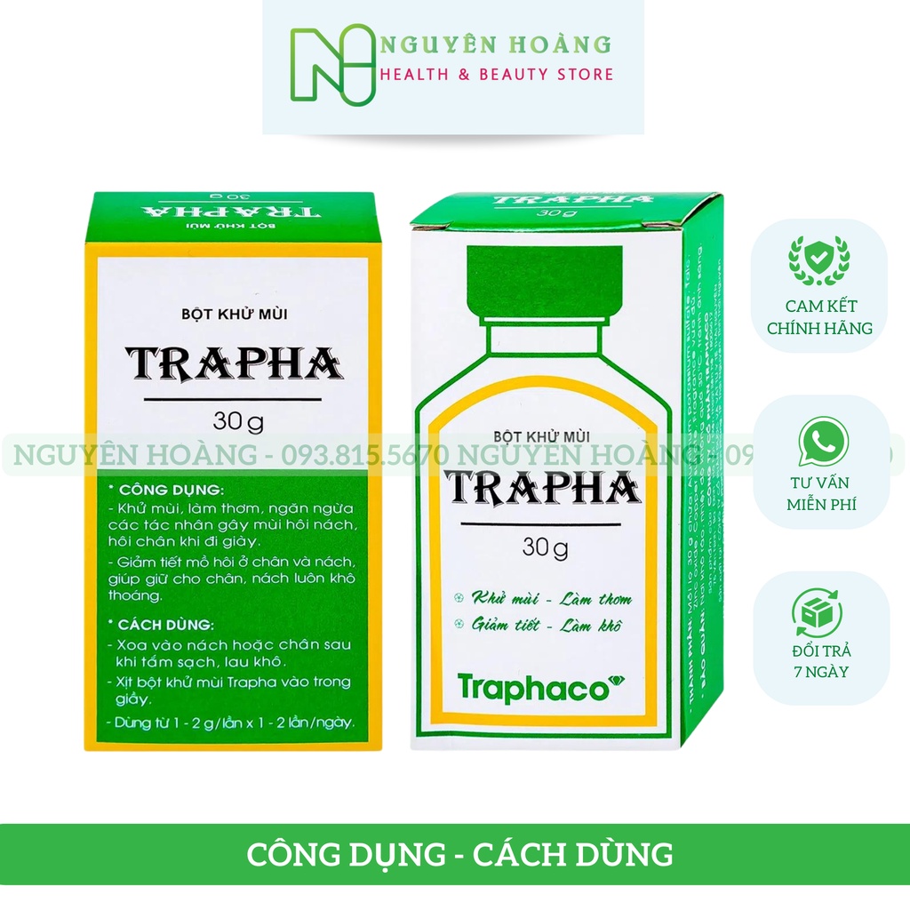 Bột khử mùi Trapha giảm mùi hôi chân, hôi giày, hôi nách giảm tiết mồ hôi, ngăn ngừa mùi hôi hiệu quả - chai 30g