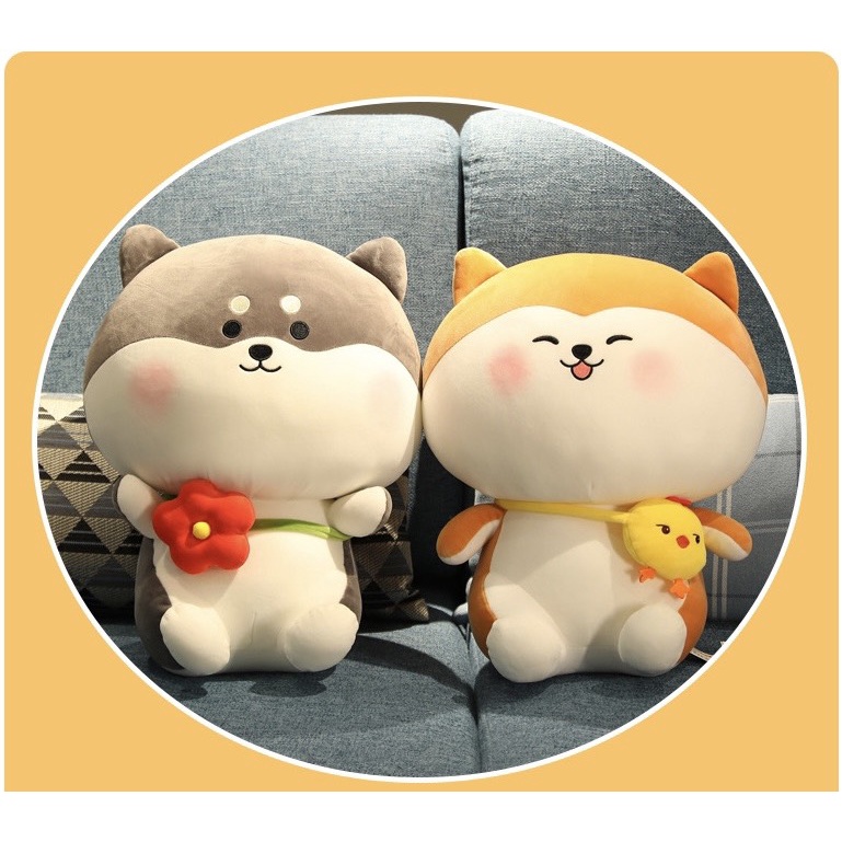Gấu Bông Chó Shiba Inu Mập Đeo Nơ Dễ Thương Size 23cm