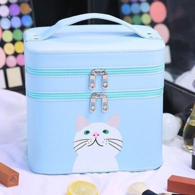 Cốp đựng mỹ phẩm 2 tầng hình mèo dễ thương