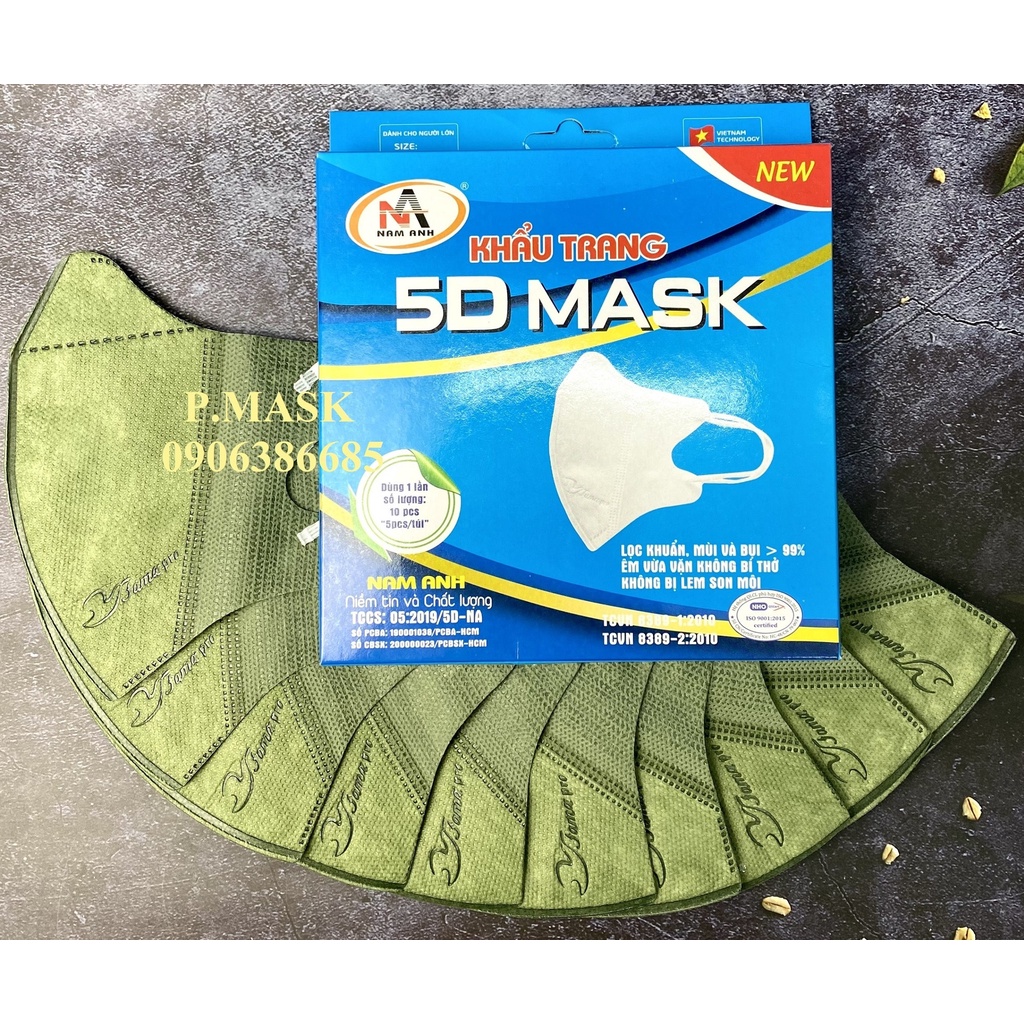 Khẩu trang 5D NAM ANH FAMAPRO Kháng Khuẩn 10 cái/ hộp Trắng, Hồng, Xanh Y Tế, Xanh Rêu, Xanh Navy, Xám, Vàng Nhạt, Đen