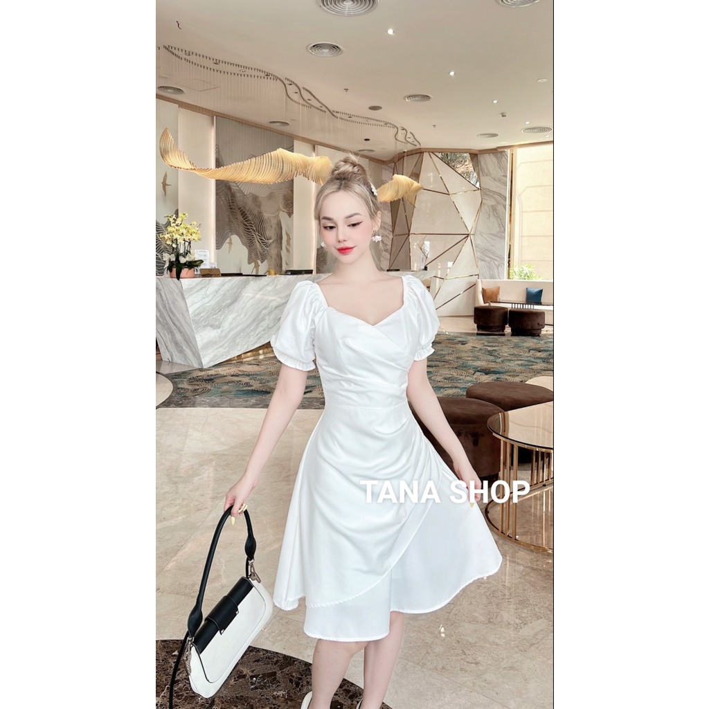 Đầm dự tiệc TANA Đầm trắng đắp chéo cổ tim xếp ly eo form dáng trẻ trung, xếp ly điệu đà phù hợp mặc đi tiệc D0460 | BigBuy360 - bigbuy360.vn