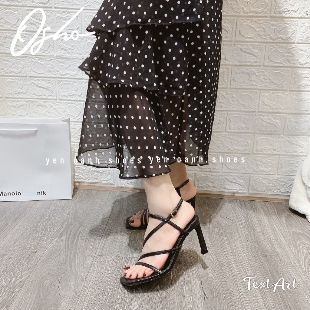 Sandal Cao Gót Nữ OSHO Thiết Kế Mũi Vuông, Quai Dây Mảnh, Đế Gót Nhọn Cao 7cm, Chất Da PU 768-36