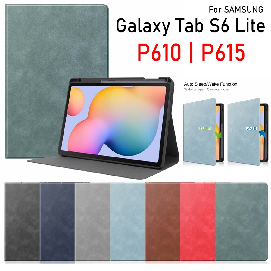Bao da máy tính bảng nắp lật có ngăn đựng bút chì cho Samsung Galaxy Tab S6 Lite SM-P610 SM-P615 2020