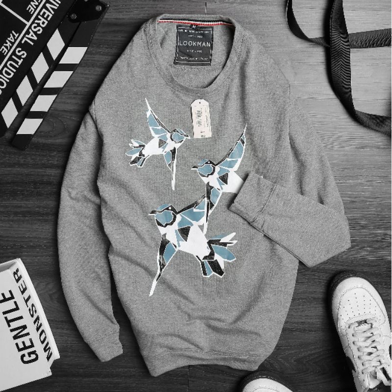 Áo thun nam vải da cá cotton Sweater tay dài chim én