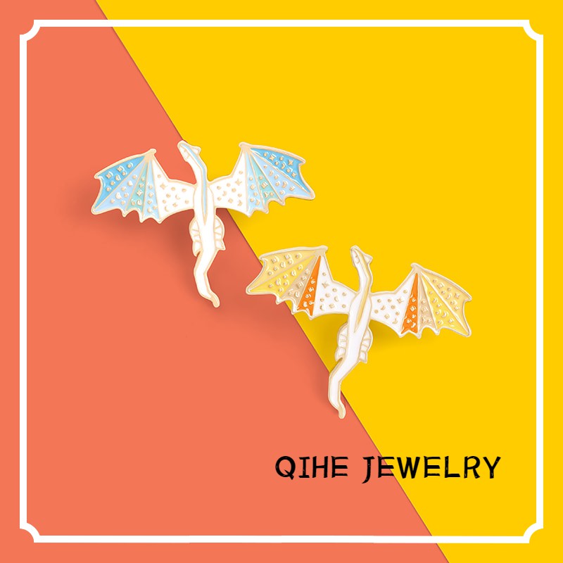 Ghim cài áo QIHE JEWELRY hình khủng long thời trang cho nam nữ