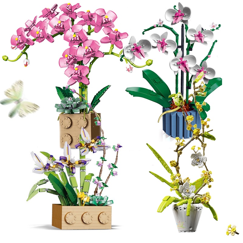 Bó Hoa Phong Lan Tự Làm Lắp Ráp Bonsai MOC Xây Dựng Khối Trang Trí Đồ Chơi Gạch Đồ Chơi Trẻ Em