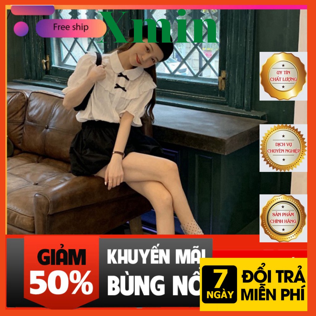Áo Sơ Mi Ngắn Tay Cổ Yếm Bèo Hai Nơ Nhỏ Cực Xinh xmin.fashion