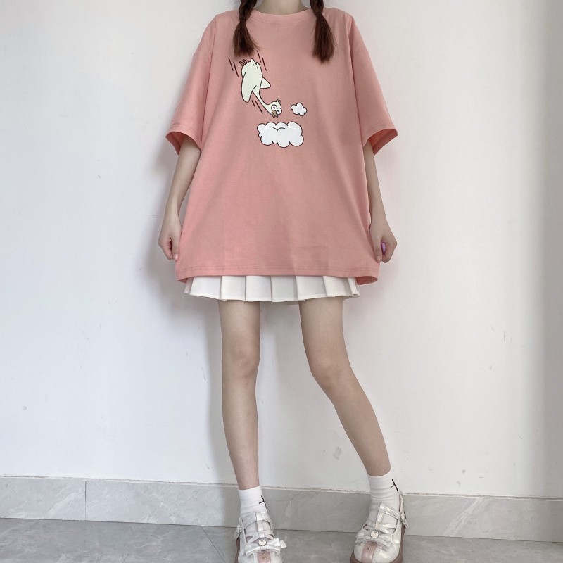 Áo thun nam nữ unisex ngỗng iu mây freesize form rộng tay lỡ / Áo phông cute