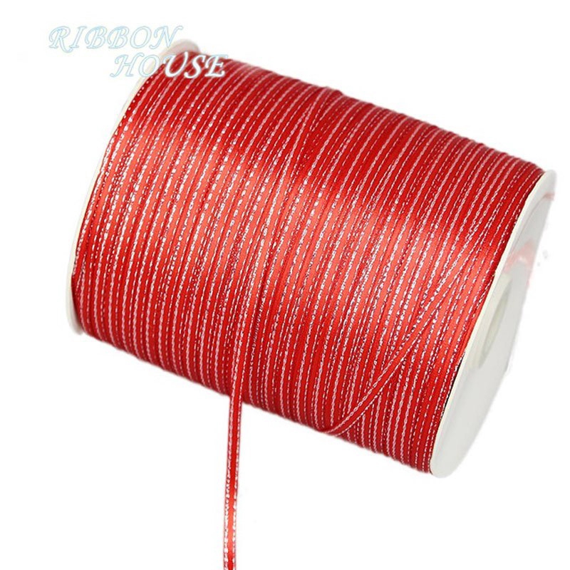 Cuộn dây ruy băng màu bạc viền bạc 1/8'' (3mm) dài 40m