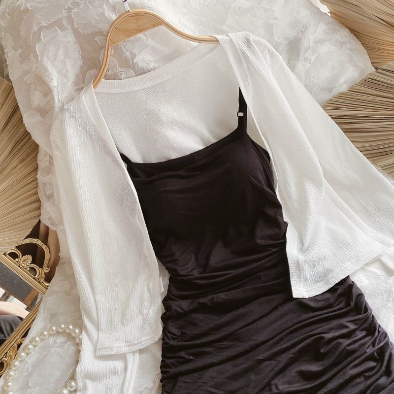 SET ĐẦM 2S ĐEN  BODY + KHOÁC TRẮNG ❤️