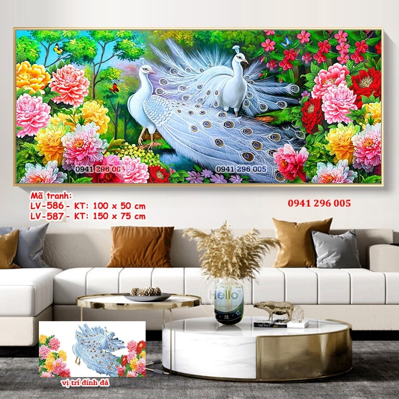 Tranh đính đá  Đôi Công Phú Quý - Cát Tường Như ý (tranh chưa đính đá)
