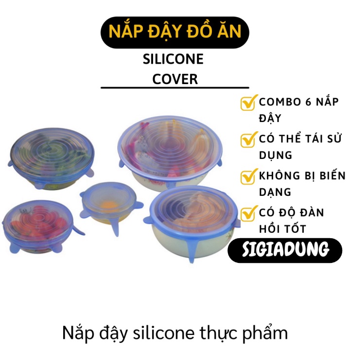 [SGD] Nắp Đậy Thực Phẩm - Bộ 6 Miếng Silicon Bọc Thực Phẩm, Màng Bọc Bảo Quản Thức Ăn 4167