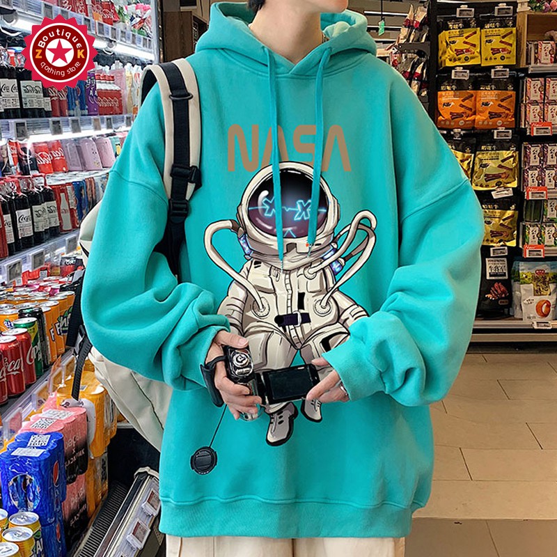 Áo hoodie dáng rộng in hình phi hành gia thời trang cao cấp cho nam và nữ