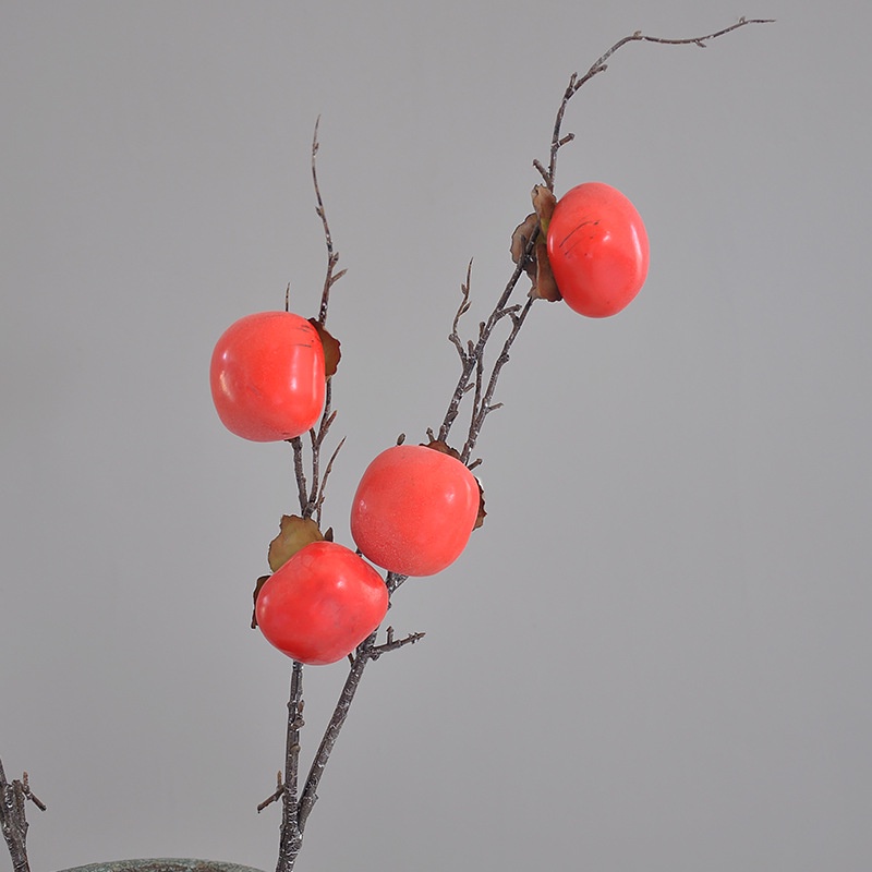 Cành quả hồng giả 4 trái cao cấp màu sắc tự nhiên dừng trang trí nhà của, quán cafe, phụ kiện chụp ảnh