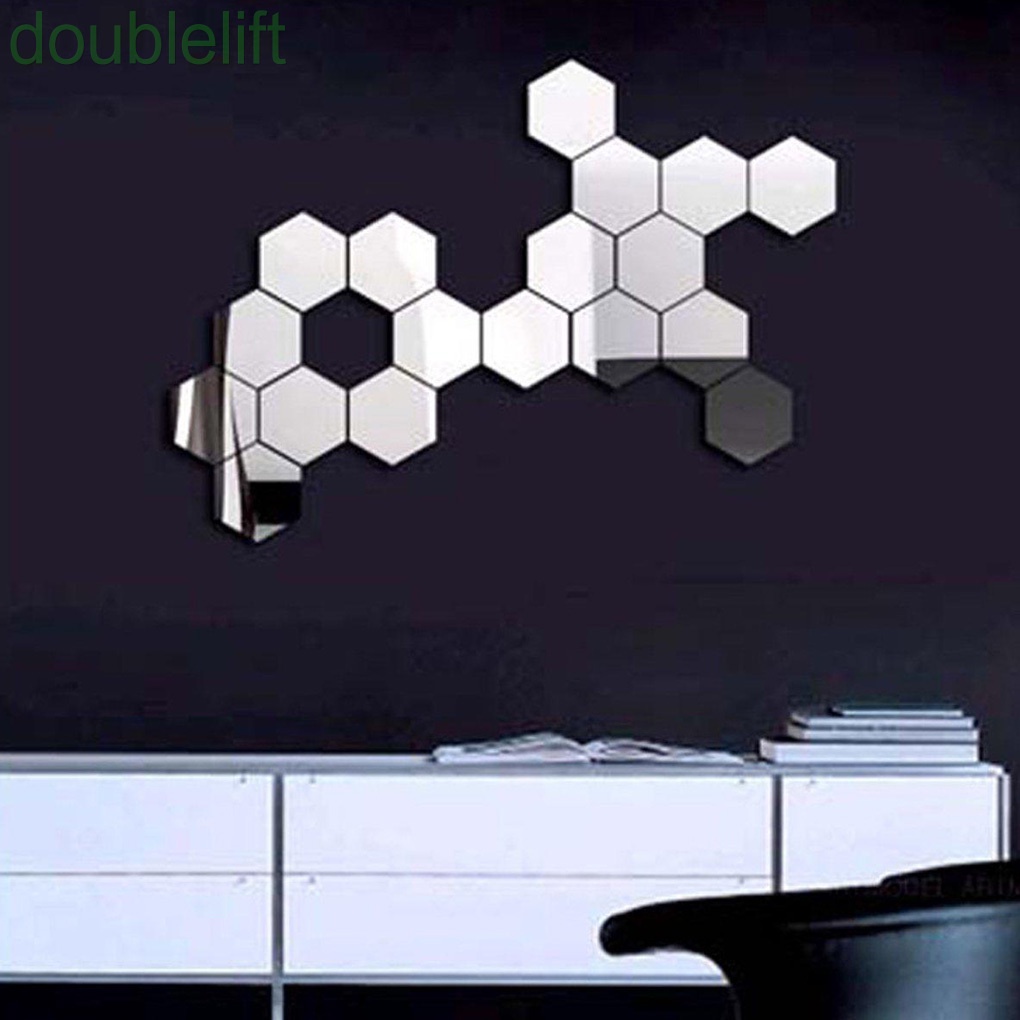 Set 12 miếng dán tường tráng gương hình lục giác độc đáo trang trí nhà cửa DIY