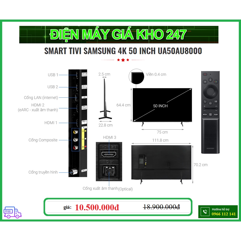 SMART TIVI 4K 50 INCH SAMSUNG UA50AU8000
