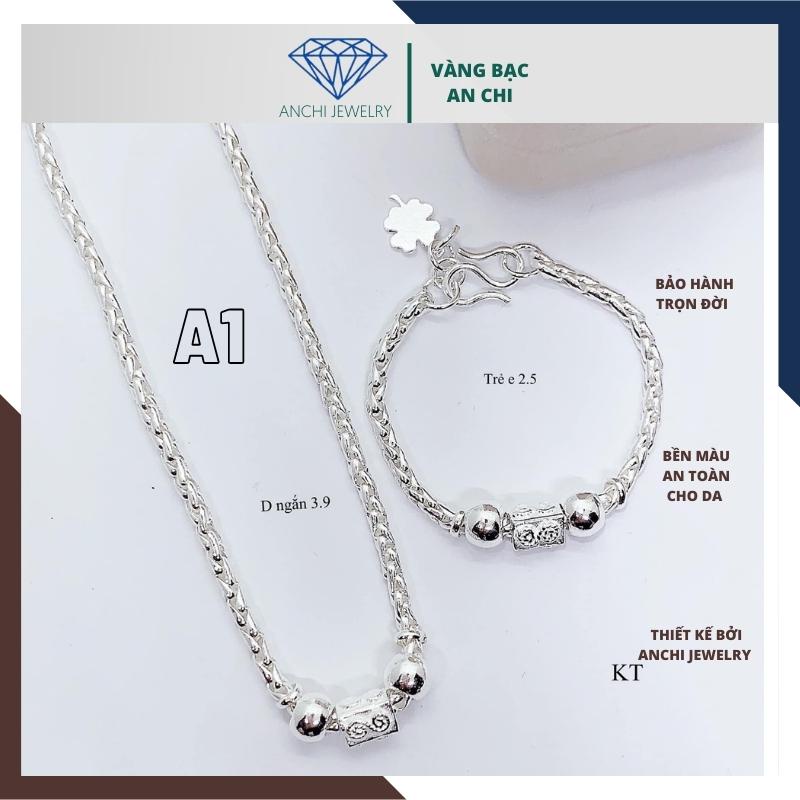 Bộ dây chuyền, lắc tay cho bé trai, chuẩn bạc thật không xỉn màu - an toàn cho bé. Anchi jewlery