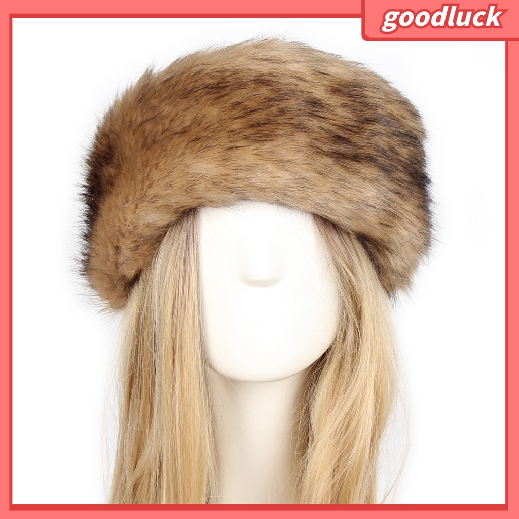 &lt; Golu &gt; Mũ Turban Rộng Vành Dày Phối Lông Giả Trượt Băng Đô Cho Nữ